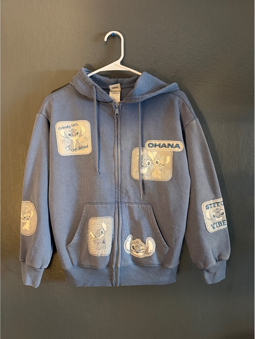 Disney Stitch Blue Zip-Up Hoodie Sweatshirt XS